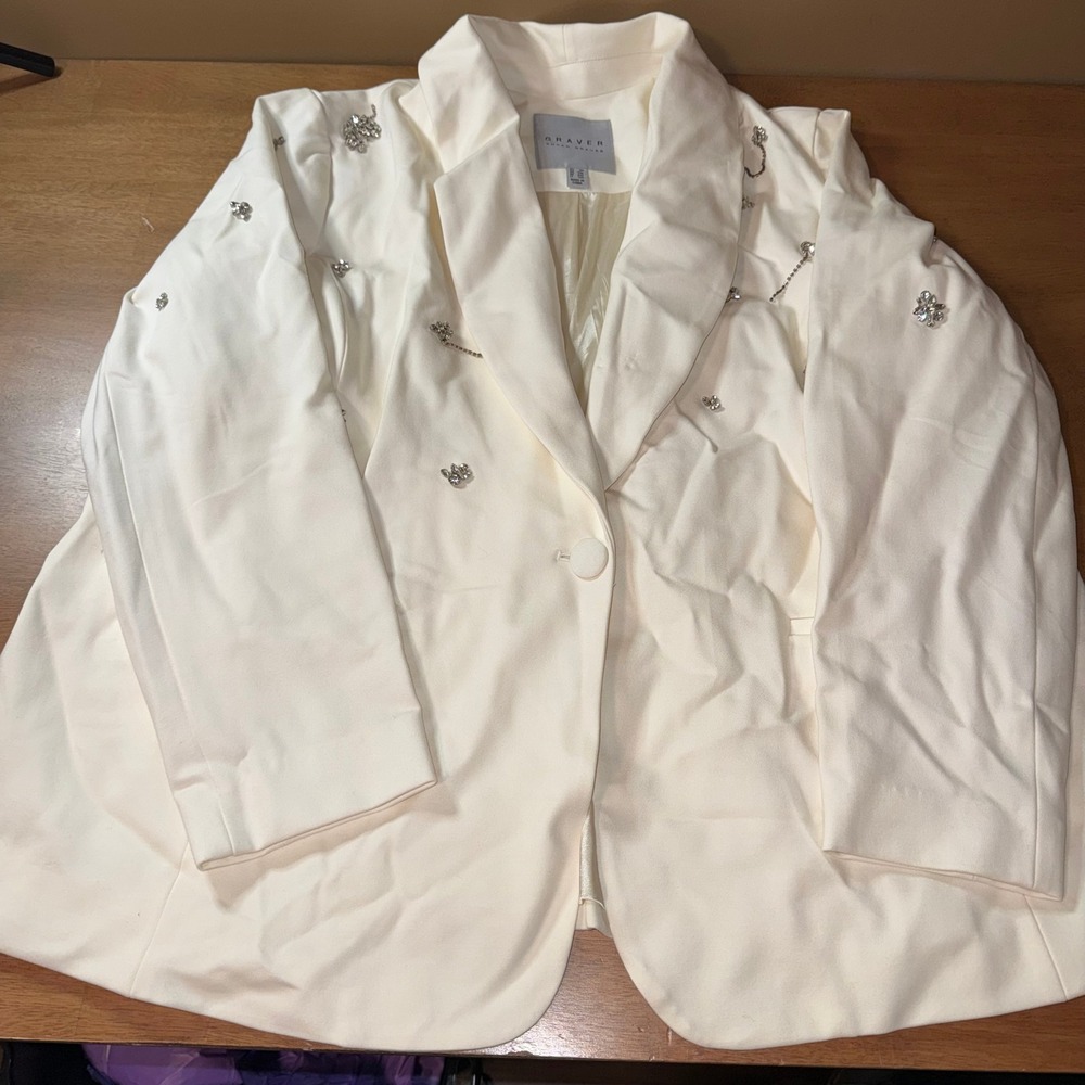 Susan Graver Graver Ivory Rhinestone Embellished Blazer Jacket Cream 2X Plus